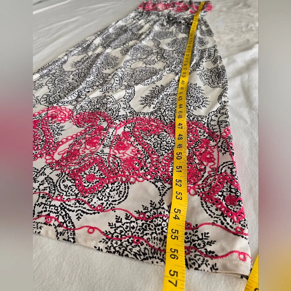 Hale Bob Strapless Maxi Dress Black White Paisley Pink Embroidered Drawstring S - Picture 10 of 14